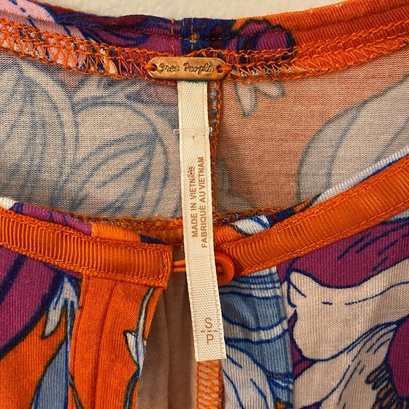 Free People Orange Jersey Keepin On Stretch Floral High Low Drapey Blouse - Picture 10 of 11